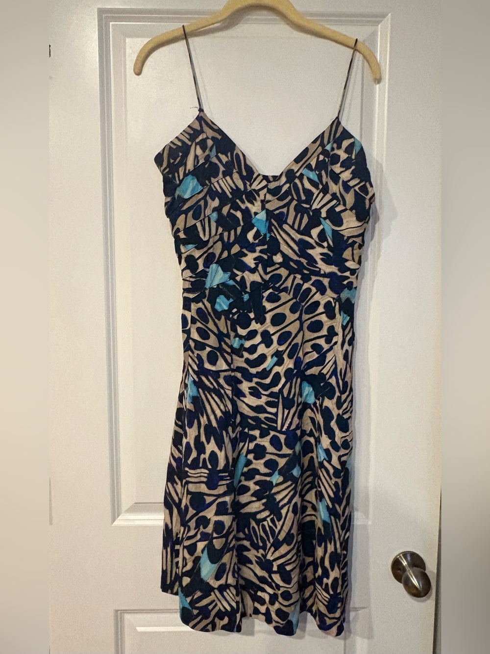 Diane von Furstenberg Navy, Teal and Cream Abstract Silk Dress
